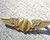 Rare WWII Army Air Corps Sweetheart Rhinestone Bomber Wings in Gold Clad Sterling