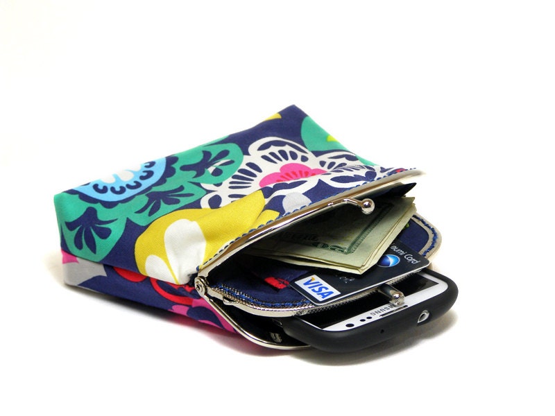 Wallet - Coin Purse with card slot - Clutch Purse - Double Pockets - Silver Frame