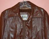 Vintage 60s 70s Men's Brown Leather Jacket Mod Biker Style by Holiday Made In USA Size 38