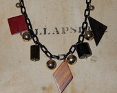 Vintage Wood & Plastic Chain Fun Dangle Mid Century Modern Necklace