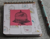 HAND STAMPED Spiral Bound JOURNAL--Bird in a Cage Stamp