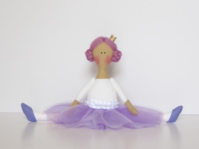 Ballerina doll purple white lilac cute fabric doll stuffed doll softie plush handmade cloth doll- Easter gift for girls