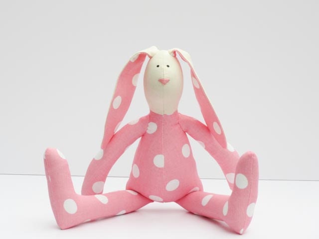 Stuffed rabbit toy Easter bunny pink white polka dots hare plush bunny doll softie stuffed toy Easter and birthday gift for girls