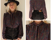 VINTAGE Paisley Neck Tie Up Retro Blouse