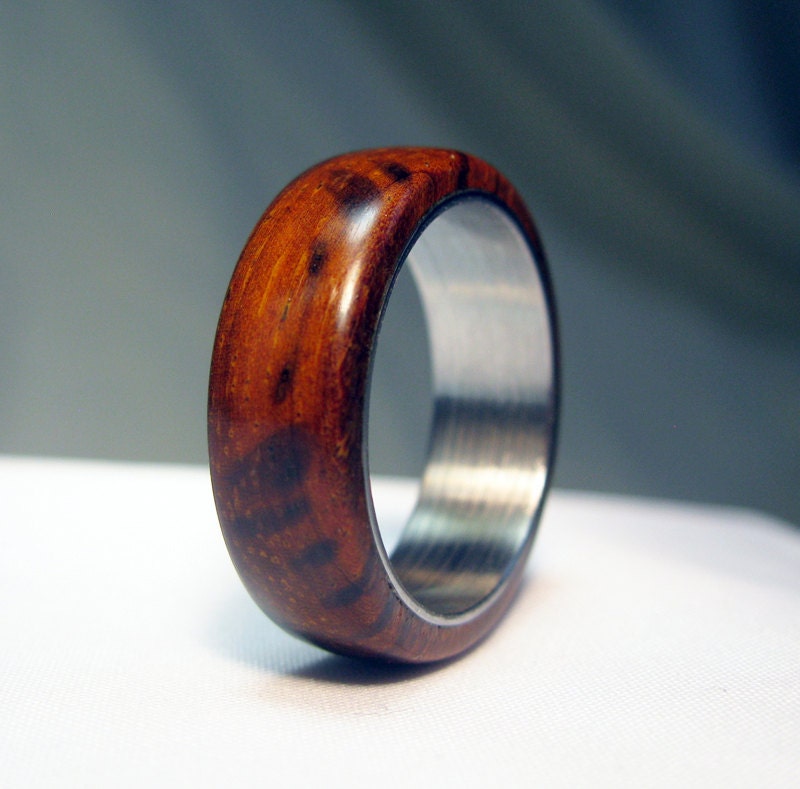 Cocobolo Wood Ring with Stainless Steel Lining