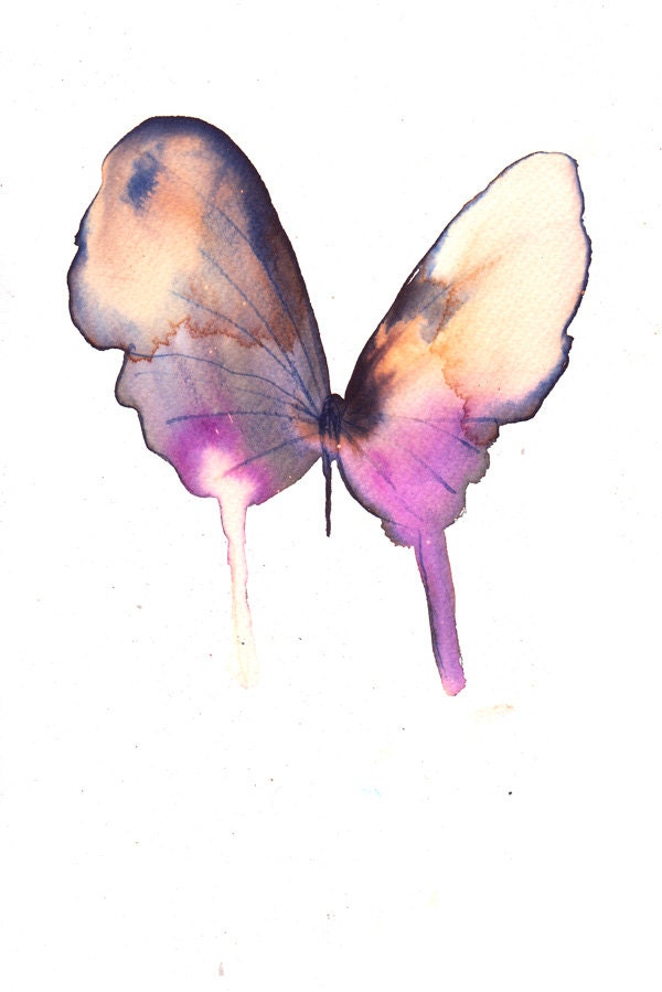 gold grey and purple butterfly original watercolour and ink painting - metamorphosing