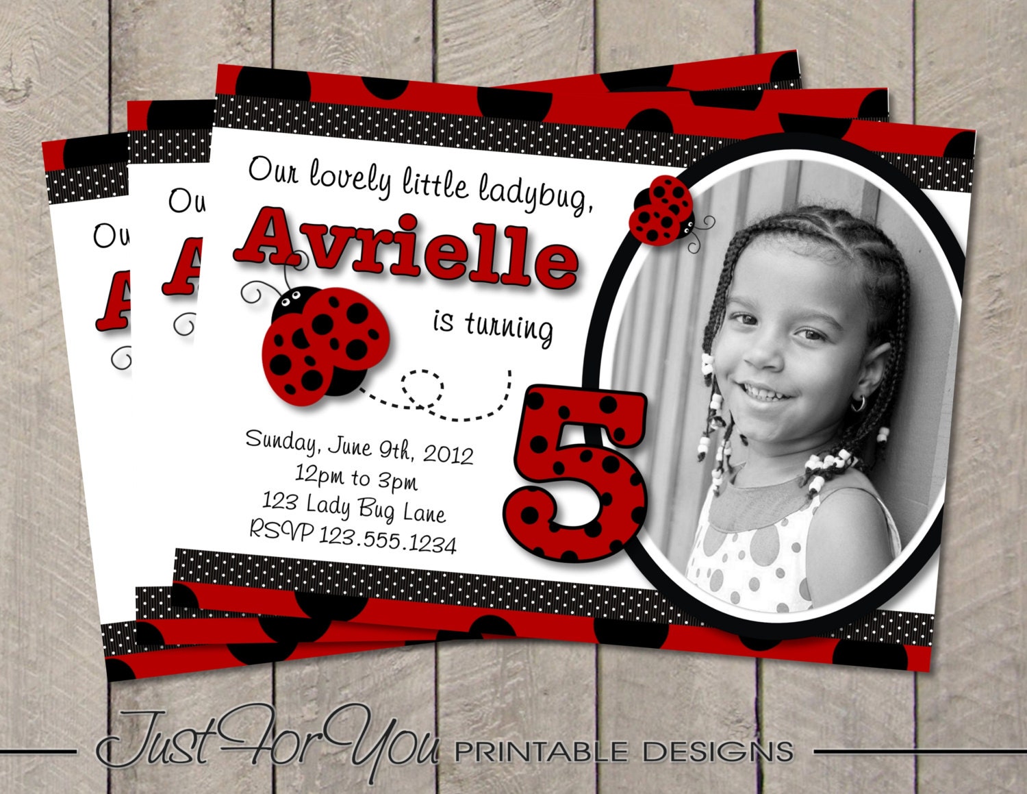 Lady Bug Ladybug Birthday Invitation - YOU PRINT (Digital File) Custom Printable Birthday Party Invitation