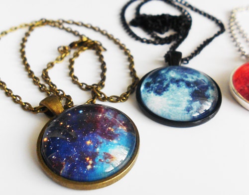 Stars, Moons and Mars, Oh my. Space Cameo Necklaces