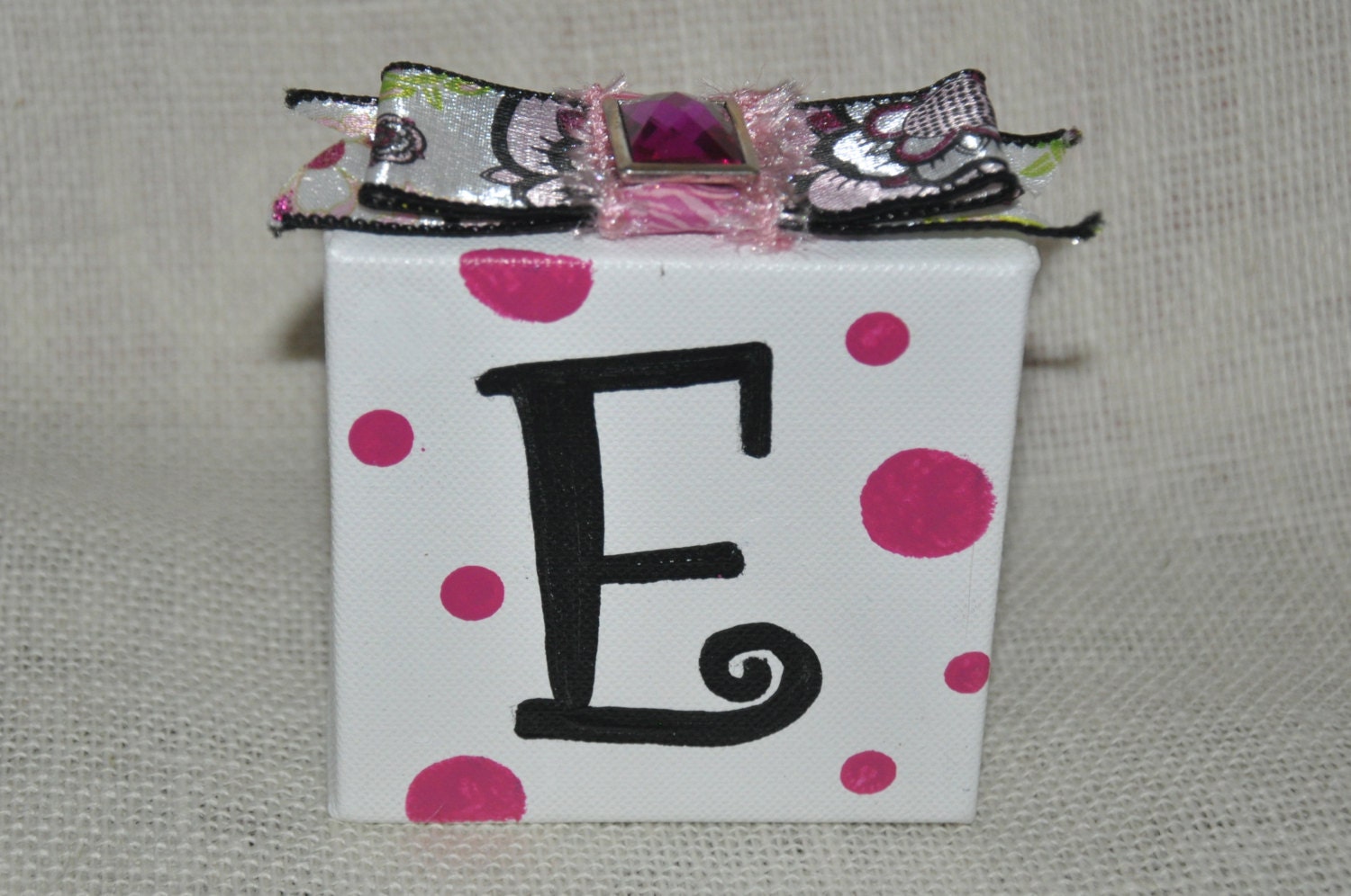 Letter E - White with Black E and polka dots