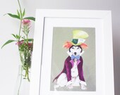 Mad Hatter as a siberian husky illustrated 8 x 11" wall art print