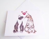 Two Cats Kissing illustration greeting card