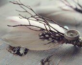 HARRISON - set of 2 - baby pink and tan button boutonnieres, woodland buttonhole, feather boutonnieres