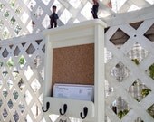 Three Hook Message Board Mail Holder Shelf.."Antique White "..or You Choose Color..Shabby Chic Cottage