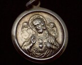 Vintage Sterling Silver Jesus Cherub Angels Catholic Religious Charm or Medal 17342