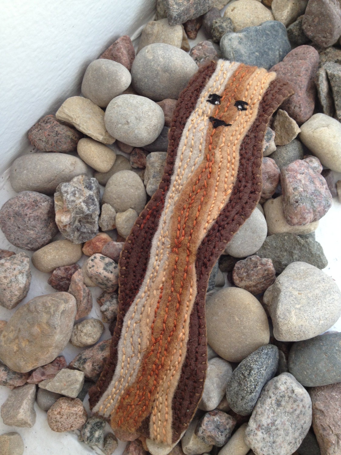 Bacon Action Figure Felt Bookmark Z  - Great gift  for afficionados of cuteness and bacony goodness