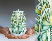 Carved candles - Green candle - Unique candle