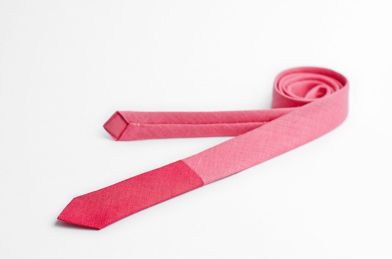 Pink coral tie, men's skinny tie