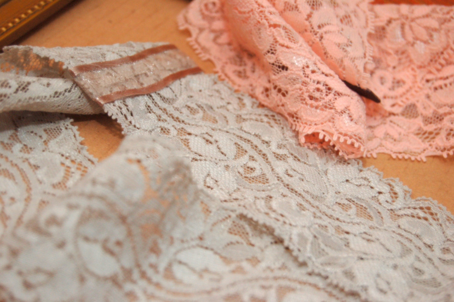 Shell Grey and Light Pink Wide Lace Headbands- Lace Headwraps (2)