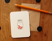 Jar of Hearts Hand Stamped Greeting Card