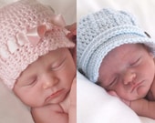 Newborn Twin Photo Prop Hats - Pink and Blue