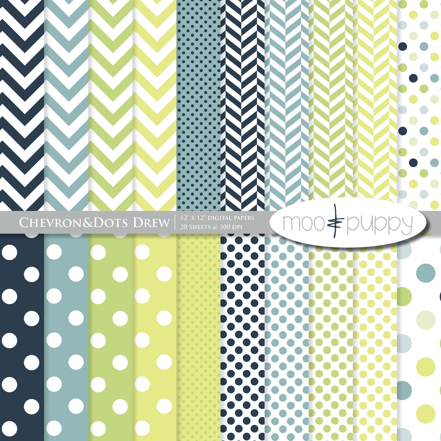 Chevron Digital Scrapbooking Paper  Chevron&Dots Drew  -- INSTANT DOWNLOAD
