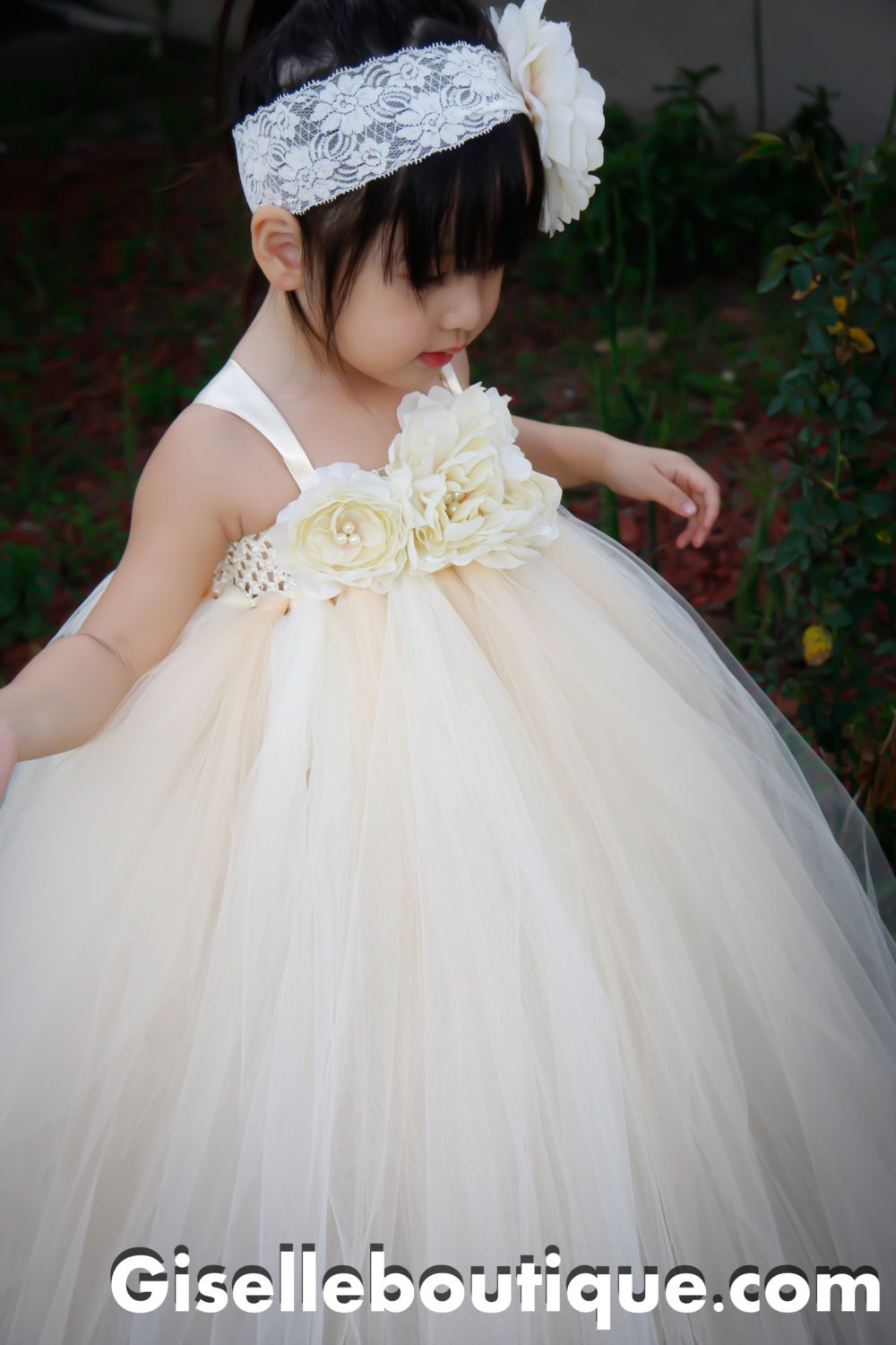 Flower girl dress Ivory Vintage with Pearls TuTu Dress, baby tutu dress, toddler tutu dress, wedding, birthday, Newborn, 2t,3t,4t,5t