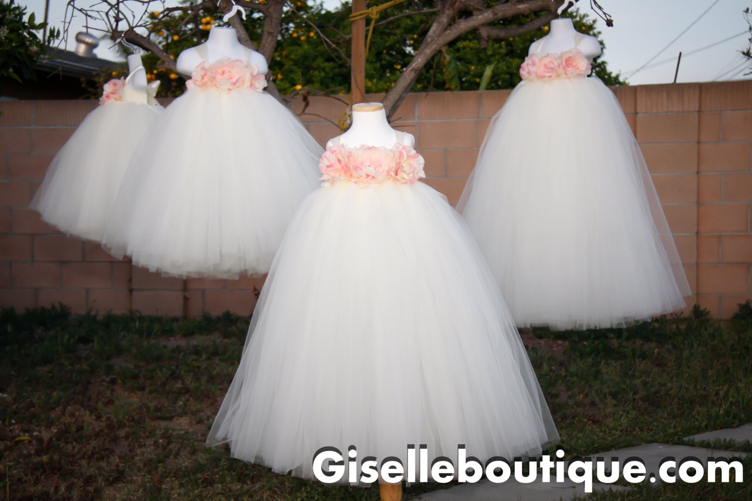 Flower girl dress Ivory with Light Pink Peonies .baby tutu dress, toddler tutu dress, wedding, birthday, Newborn, 2t,3t,4t,5t
