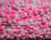 5 yds of Pom Pom Fringe - Hot Pink and White - 25 mm Size Balls