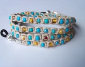 Macrame Beaded Hemp Eyeglass Chain, turquoise, eye glass leash