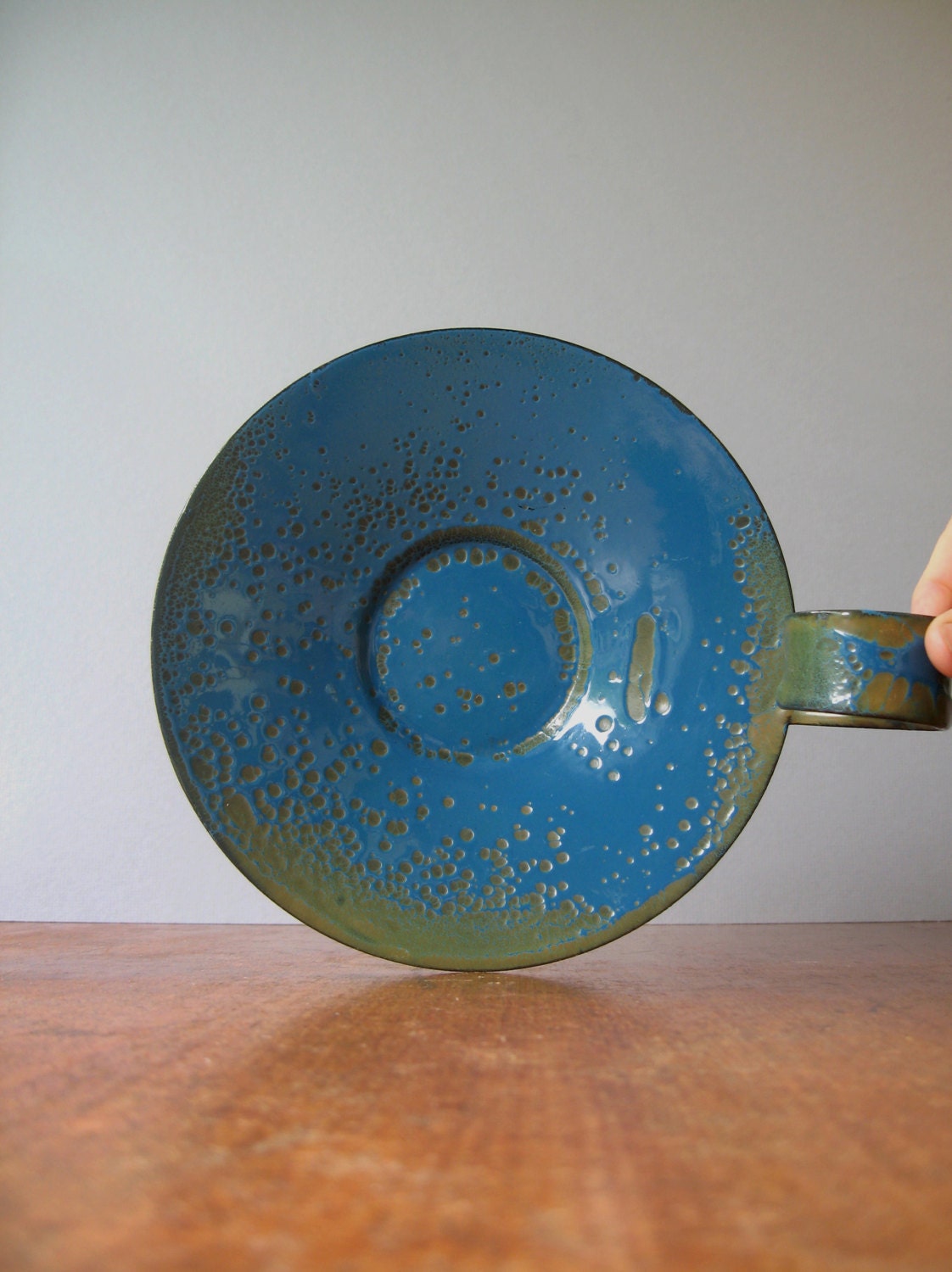 Mid Century Blue Hanova Enamel Candle Holder