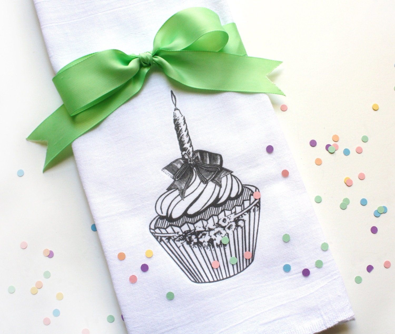 Birthday Tea Towel,  Kitchen Flour Sack Towel, Tea Towel, Cupcake, Cotton, Home, Housewares, Gift
