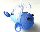 Baby Whale Ornament - Paper Quilled Whale in Bright Blue