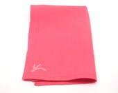 Pink Linen Hand Towel, Embroidery Tea Towel, Bright Coral Place Mat, 12.5 X 18 Inch
