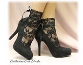 BLACK  Baby doll Lace socks for heels retro 80"s look Holiday parties stretch lace socks flats or heels catherine cole studio FT5