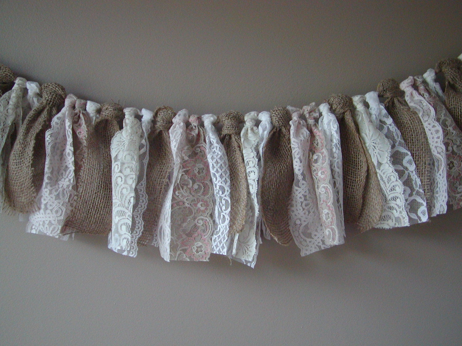 Rag Tie Banner Ready To Ship 8 Ft Burlap and Lace Rag Tie Garland/Banner/Bunting Photo Prop