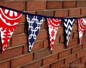 Fabric Bunting Banner- Navy Blue and Red Pennant Flags- Party Decoration or Photo Prop