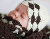 Crochet Baby Hat Beanie , Ivory Brown, Baby  Shower Gift Newborn