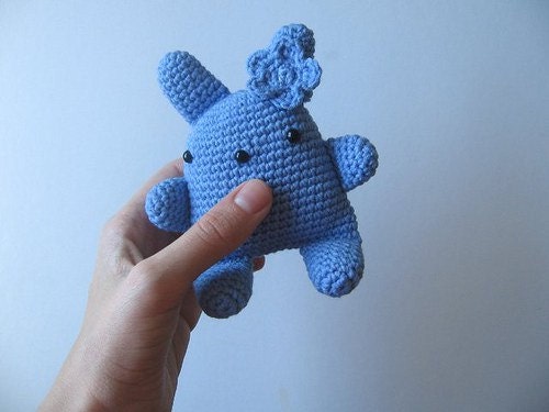 Super Kawaii Crocheted Bunny  - With Flower Ring  - light blue