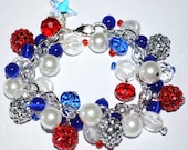 RED WHITE BLUE Patriotic Charm Bracelet 4th of July Memorial Day God Bless America Handmade Free2BDesigns Ready to Ship