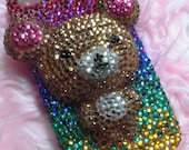 Rainbow Rhinestone Encrusted 3D Teddy Bear iPhone 4 Case