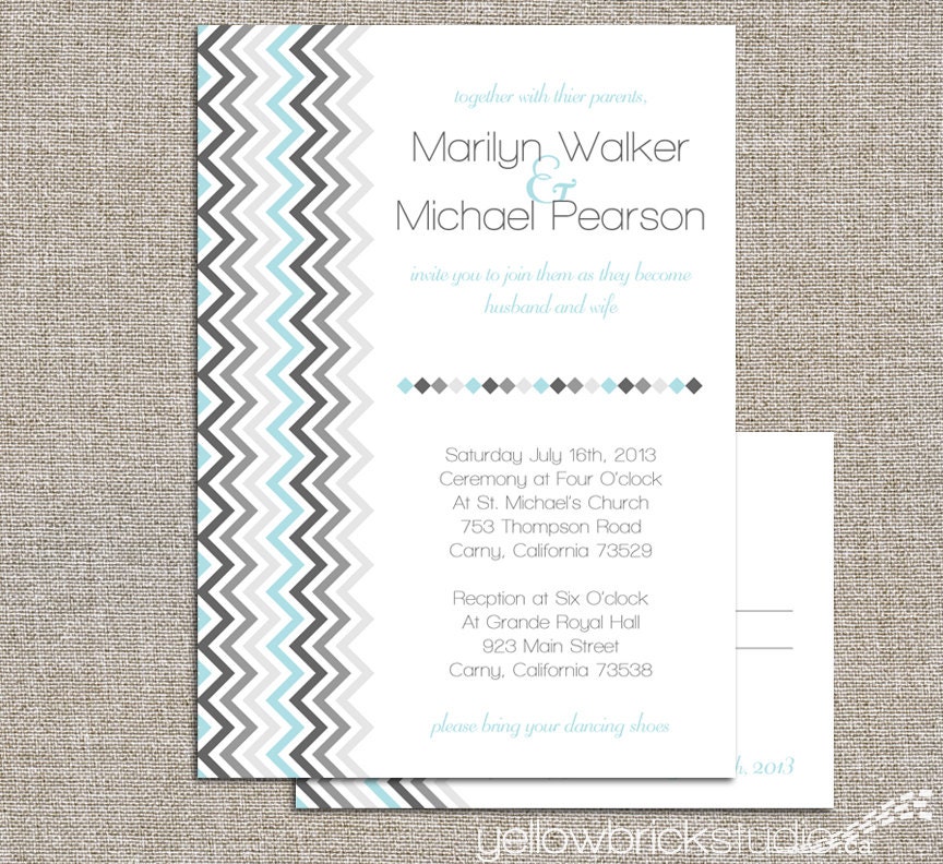 wedding invitation set -  chevron - diy printable files by YellowBrickStudio