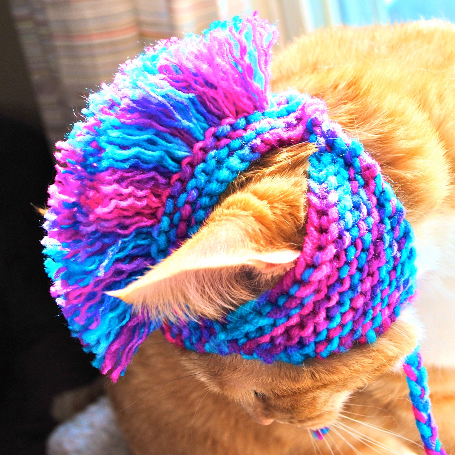 Mohawk Cat Hat - Pink, Purple, and Teal Tie-Dye (Ready to Ship)