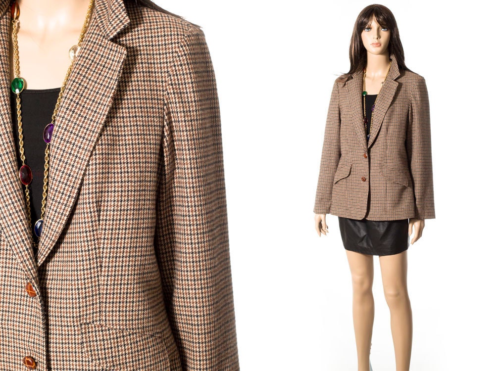 Vintage houndstooth wool boyfriend blazer jacket