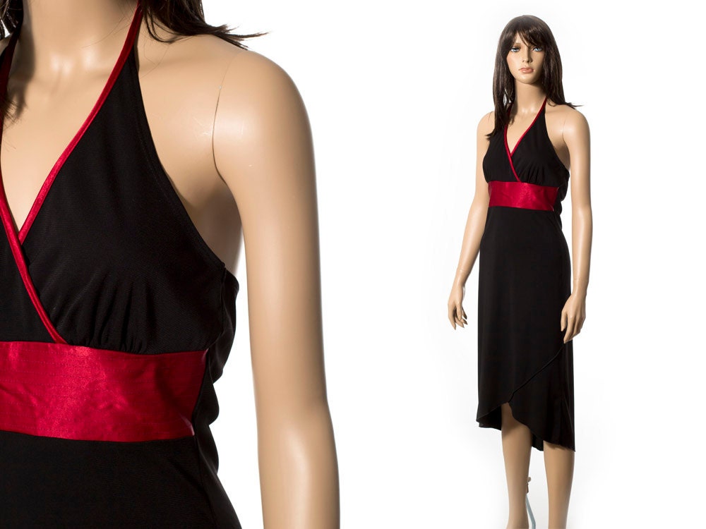 Vintage black and red asymmetrical dress size M