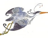 Heron, Bird, watercolour print, 5 x 7 note card