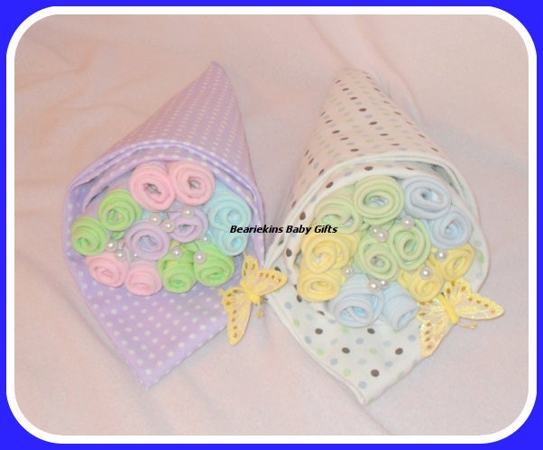 7 Piece Baby Boy OR Girl Bib and Receiving Blanket Bouquet-Sweet and Adorable Gift Idea