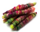 Rolags, Fiber Art Rollags,  Art Rolags for Spinning- "Secret Garden" 4 ounces