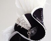 Steampunk Black & white tricorn hat Captain Sydious
