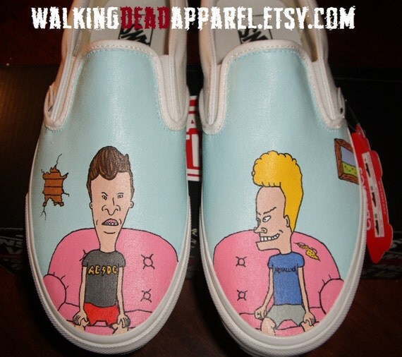 Hanpainted Beavis and Butthead themed shoes