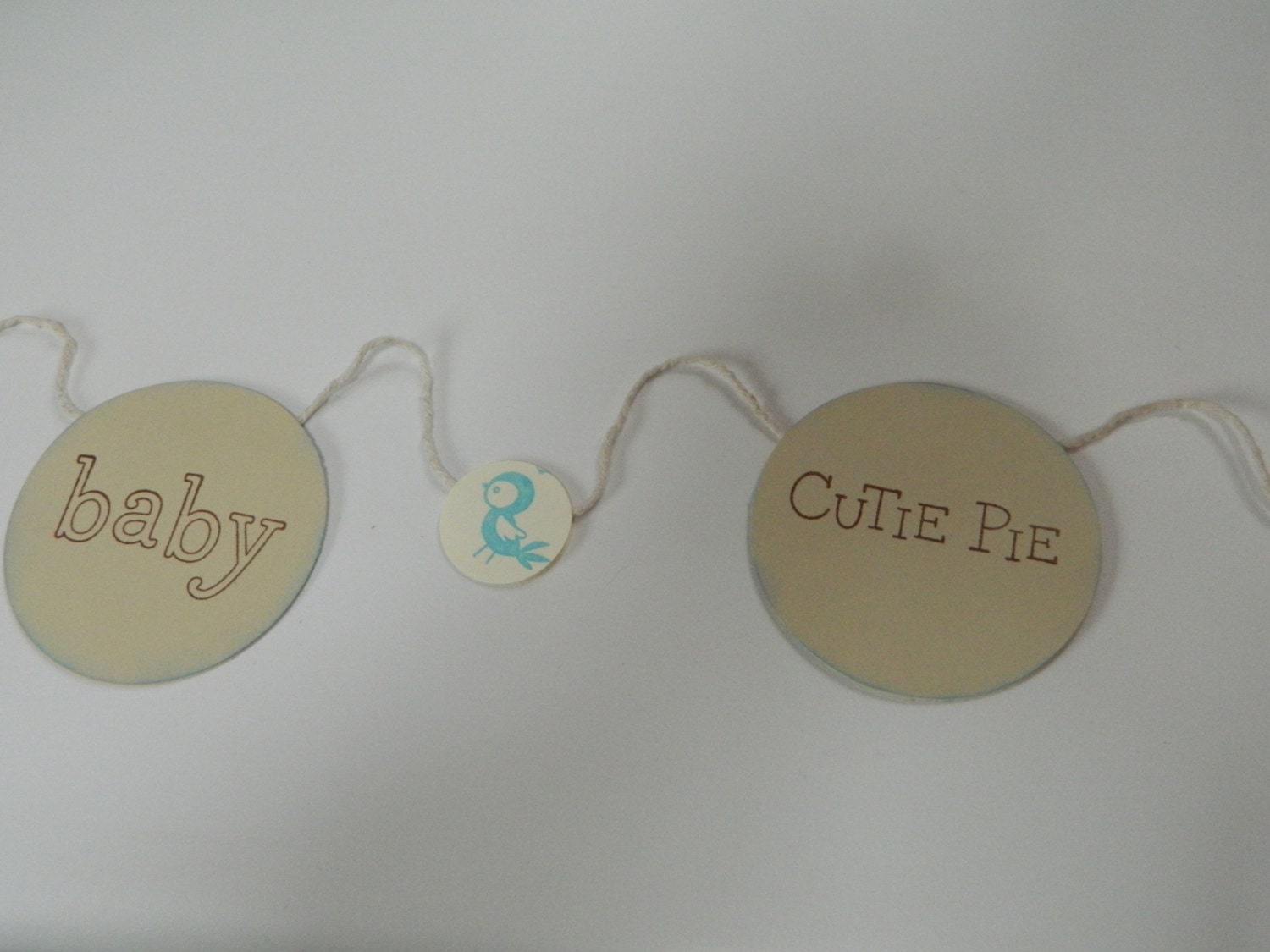 Cutie Pie - Baby  Garland - Sepia toned ink on ivory cardstock - Blue birds -3 feet